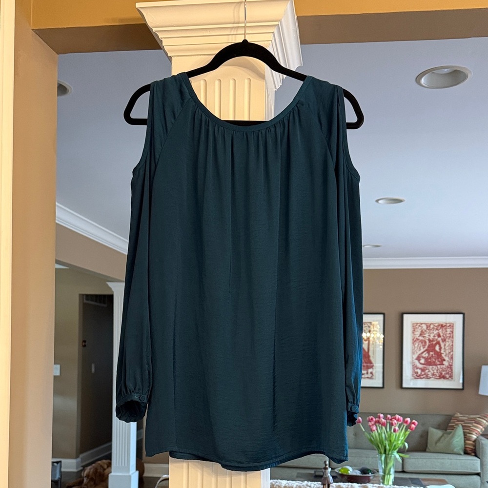 CAbi Teal Cold shoulder top